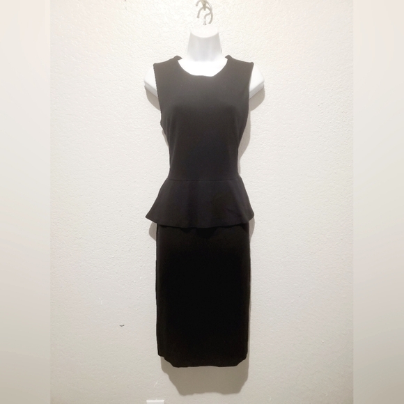 French Connection Sleeveless Black Sheath Peplum Midi Pencil Dress Size 8 LBD - Picture 1 of 9